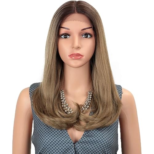 Joedir 19” Straight Wavy Ombre Brown Heat Resistant Synthetic Deep Part Lace Front Wigs For Black Women 130% Density DIY Wigs(Ombre Brown)