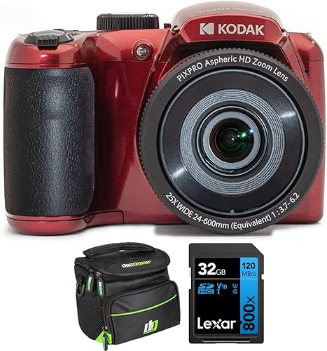 Kodak PIXPRO Astro Zoom AZ255-RD 16MP Digital Camera 25X Optical Zoom Red Bundle with Lexar 32GB High-Performance 800x UHS-I SDHC Memory Card Deco