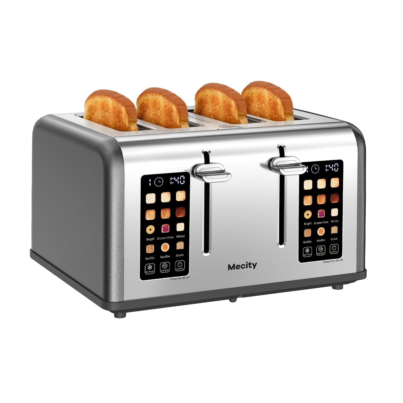 Mecity 4 Slice Toaster with Touch Display, 4 Wide Grooves, Intelligent Stainless Steel Toaster for Bagels, Muffins, Waffles, Double Control Panel,-picture-11