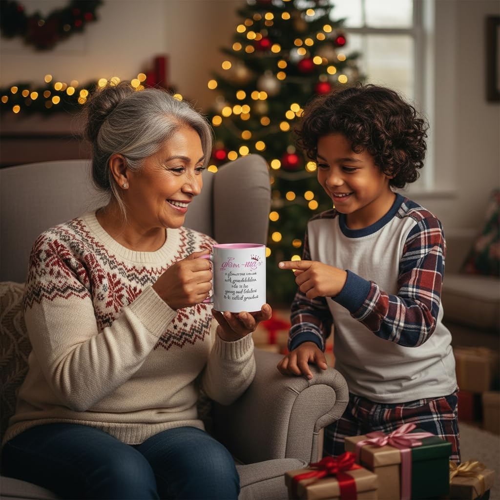 Funny Grandma Theme Ceramic Coffee Mug Glam-ma Definition Great Mother’s Day Gift Idea Grandparents Day Christmas Birthday Gift for First Time Grandmother Granny Tea Cup 11 oz White Pink - Image 6