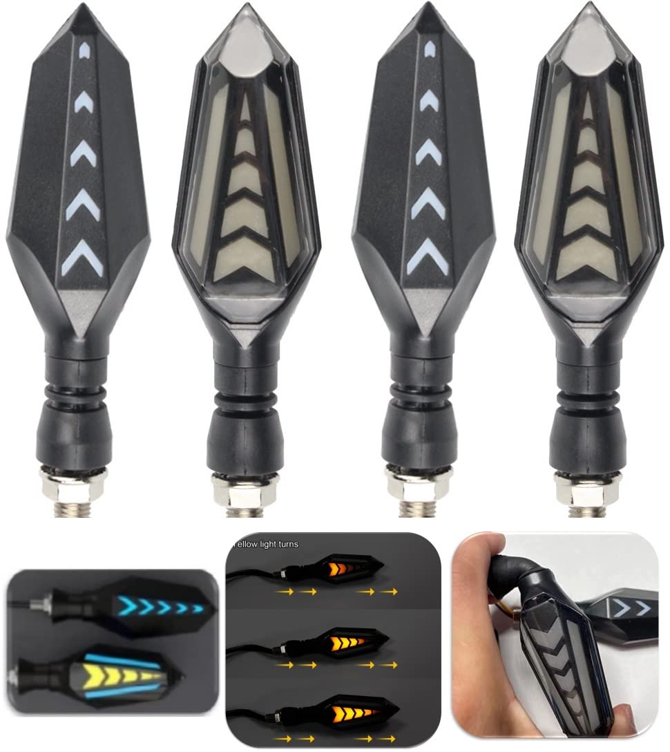 ELTRON TURBO Imported Waterproof Flexible Arrow Running Style Blinker Bright LED Indicators Universal For All Bike Models Motorcycle Turn Signal Lights (Pack of 4, Yellow And Blue)