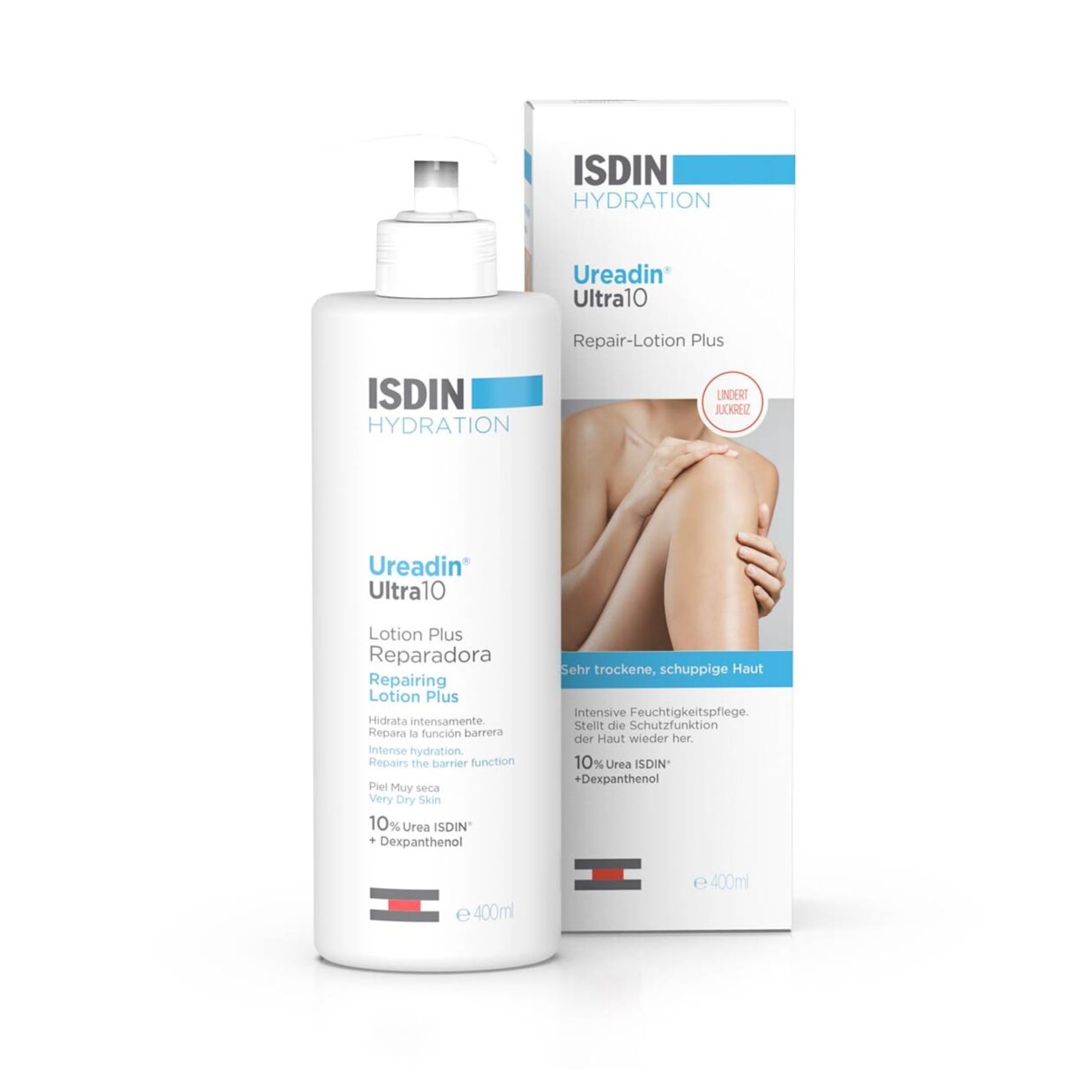 ISDIN Ureadin Ultra 10 Repair Lotion Plus - Urea 10% Bodylotion für sehr trockene & schuppige Haut - Lindert Juckreiz, Repariert & Spendet Feuchtigkeit, 400ml