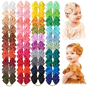 Prohouse 40 PCS Big Bows Baby Nylon Headbands Hairbands Hair Bows Elastics for Baby Girls Newborn Infant Toddlers Kids…