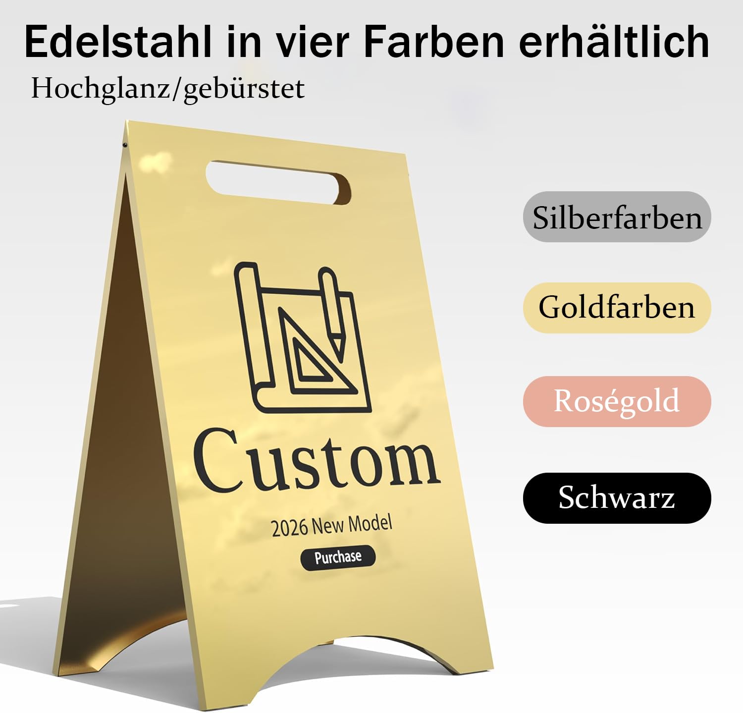 Maßgefertigter Kundenstopper Spiegel, Aufsteller Spiegel Outdoor 50-60CM | Hochglanz-/gebürsteter Edelstahl, Beidseitiger UV-Druck, Wasserfest