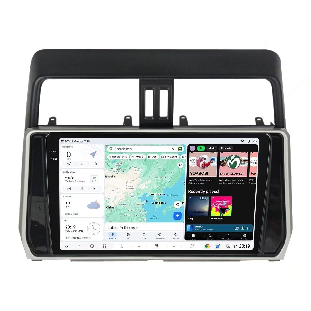 DUDUAUTO Android 13 Car Radio Stereo for Toyota Land Cruiser Prado 150 2018-2020, Biorunn DUDU7 10.36 Inch 2K QLED Dual Band GPS Wireless Car-Play Android Auto Navi Head Unit DSP 12GB RAM 256GB ROM