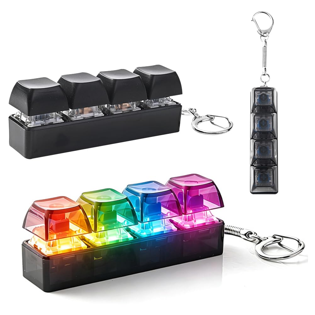 MIFKLMV 2PCS Keyboard Fidget Toy 4-Button Fidget Keyboard Keychain Fidget Keyring Stress Relief Toys for Home Office, Black