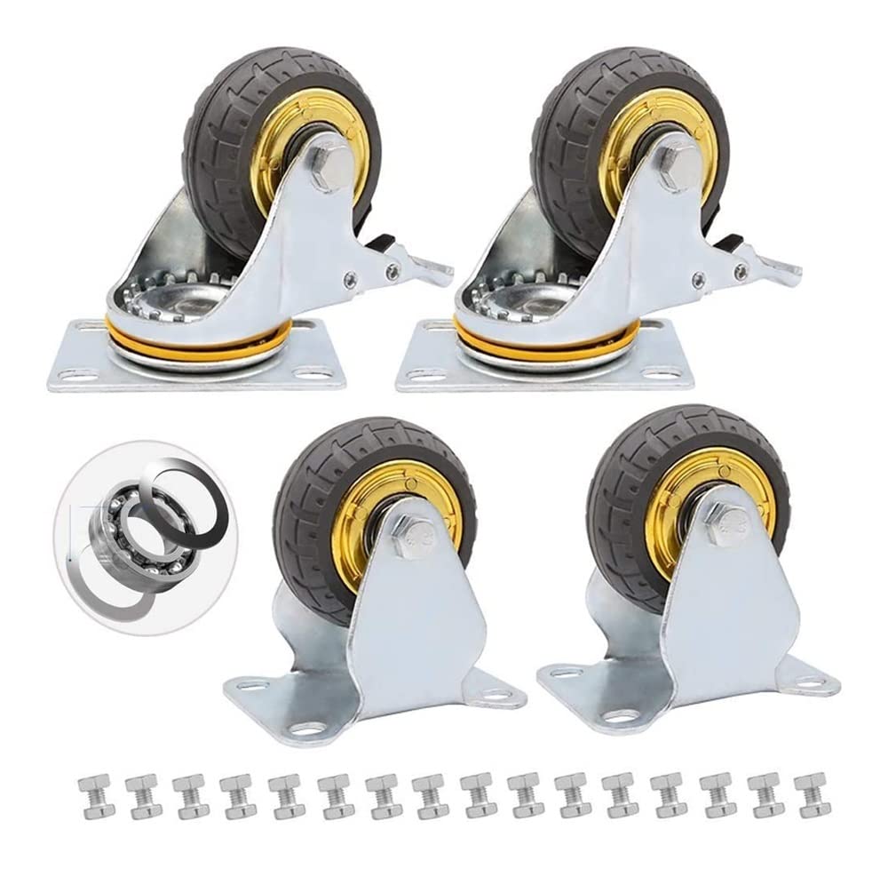 GBRJUYF Heavy-Duty Lockable Swivel Castor Wheels - Set of 4 Rubber Office Casters with Brake, 400 Kg Load Capacity for Furniture, Workbench, and Equipment Mobility
