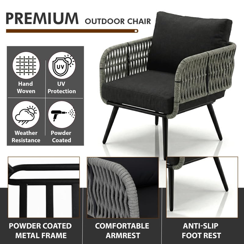 Image of OUTLIVING Outdoor Sofa Set || Balcony Sofa || Patio Furniture Sets | Conversation Sets | Braid & Rope Garden Seater Sofa Set and Center Table (4 Seater Black-Grey)