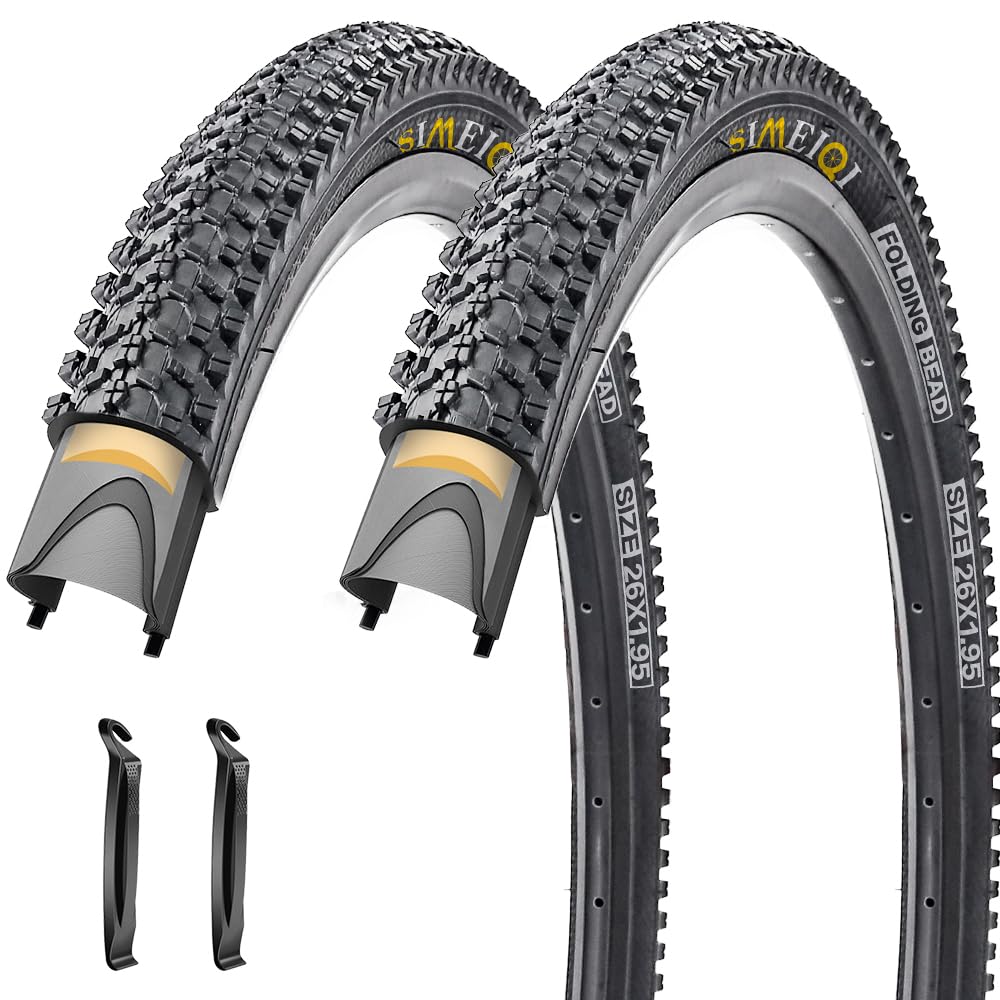 24/26/27.5 X 1.95 Inch Folding Bike Tires with 3mm Anti Puncture Proof Protection for Mountain Bicycles (26X1.95/2 Tires)