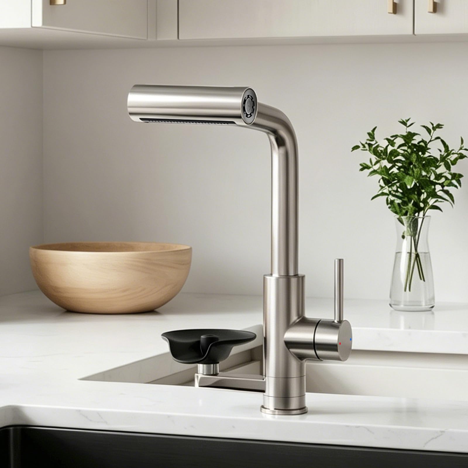 JONKEAN Hochdruck Küchenarmatur mit Brause und Glasspüler | Einhebelmischer mit 4 Strahlarten, Waterfall Spültischarmatur, 360°-Drehung Mischbatterie, 304 Edelstahl, für Bar und Küche