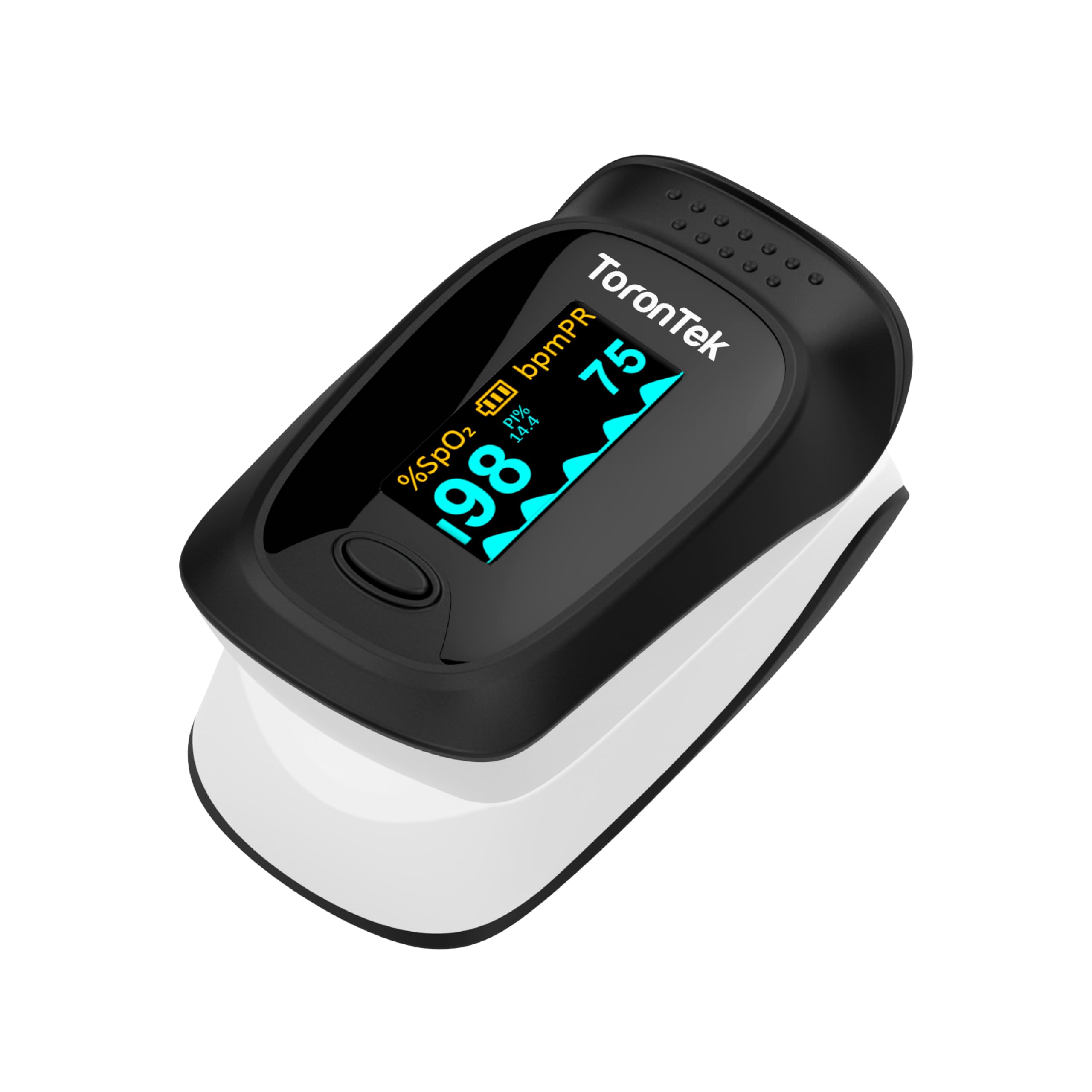 ToronTek Medical-Grade Pulse Oximeter | Proudly Canadian | 6 Display Modes & Adjustable Brightness | Heart Rate & Oxygen Monitor | Alarm | Rotatable OLED Display | Case, Batteries & Lanyard |ToronTek-G64+ in use