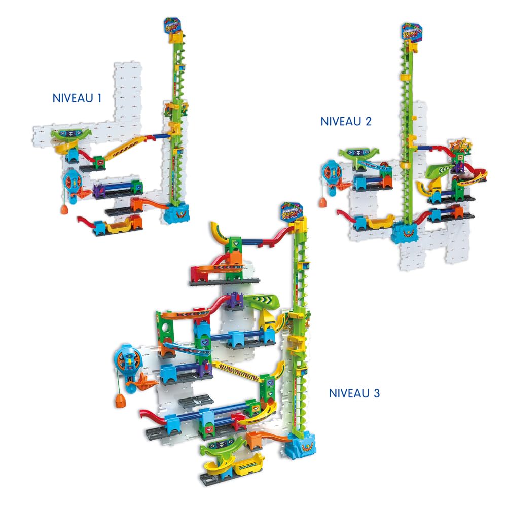 VTech - Marble Rush Ultimate Vertical Run V100E - Circuit à Billes Électronique à la Verticale, 93 Pièces et 10 Billes - Jeu de Construction à Fixer - Cadeau Enfant Dès 6 Ans - Contenu en Français