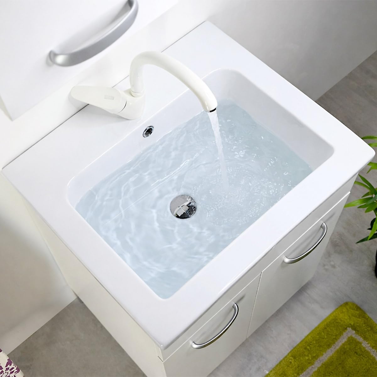 LAVABO LAVATOIO PILOZZO CERAMICA 60 x 51 YORK PROFONDO 25 CM TUTTA VASCA PER TOP O MOBILE DA INCASSO O INSTALLAZIONE CON STAFFE ANCHE IN ESTERNO IDEALE PER MOBILE DI DESIGN