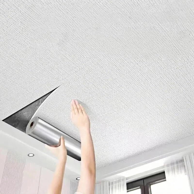 Self Adhesive Ceiling Wallpaper 0.5m x 5m, Waterproof Peel and Stick Ceiling Tile, Fire Retardant XPE Foam Wall Sticker with Aluminum Foil Backing, Mold Resistant Covering for Damaged Ceiling