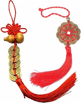 ZZSRJ Lucky Charm Ancient Coin Pendant Household Keychain Money Copper Coin Red Chinese Knot Good Luck Color Light Green