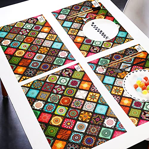 Image of Multipurpose Waterproof PVC Refrigerator /Fridge Drawer Mats Washable Non-Slip Shelf Liners for Kitchen Set of 6 Pcs (Ethnic Multi, 17.5x11.5 Inch)