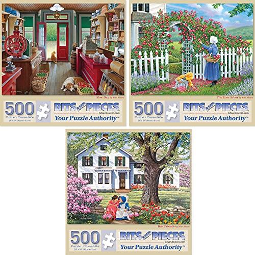 Bits and Pieces – Set de Valor de Tres Rompecabezas de 500 Piezas para Adultos – Slow Day, The Rose Arbor, Best Friends por el Artista John Sloane, Tamaño del Rompecabezas Completo: 18" x 24" miniatura 1