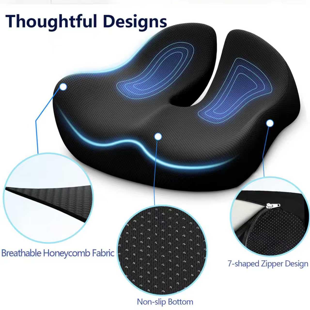 Cuscino in memory foam, per sedia da ufficio, ergonomico, per alleviare il dolore al coccige, sollievo dalla sciatica, comodo cuscino per casa, ufficio, seduta lunga, grande e antiscivolo