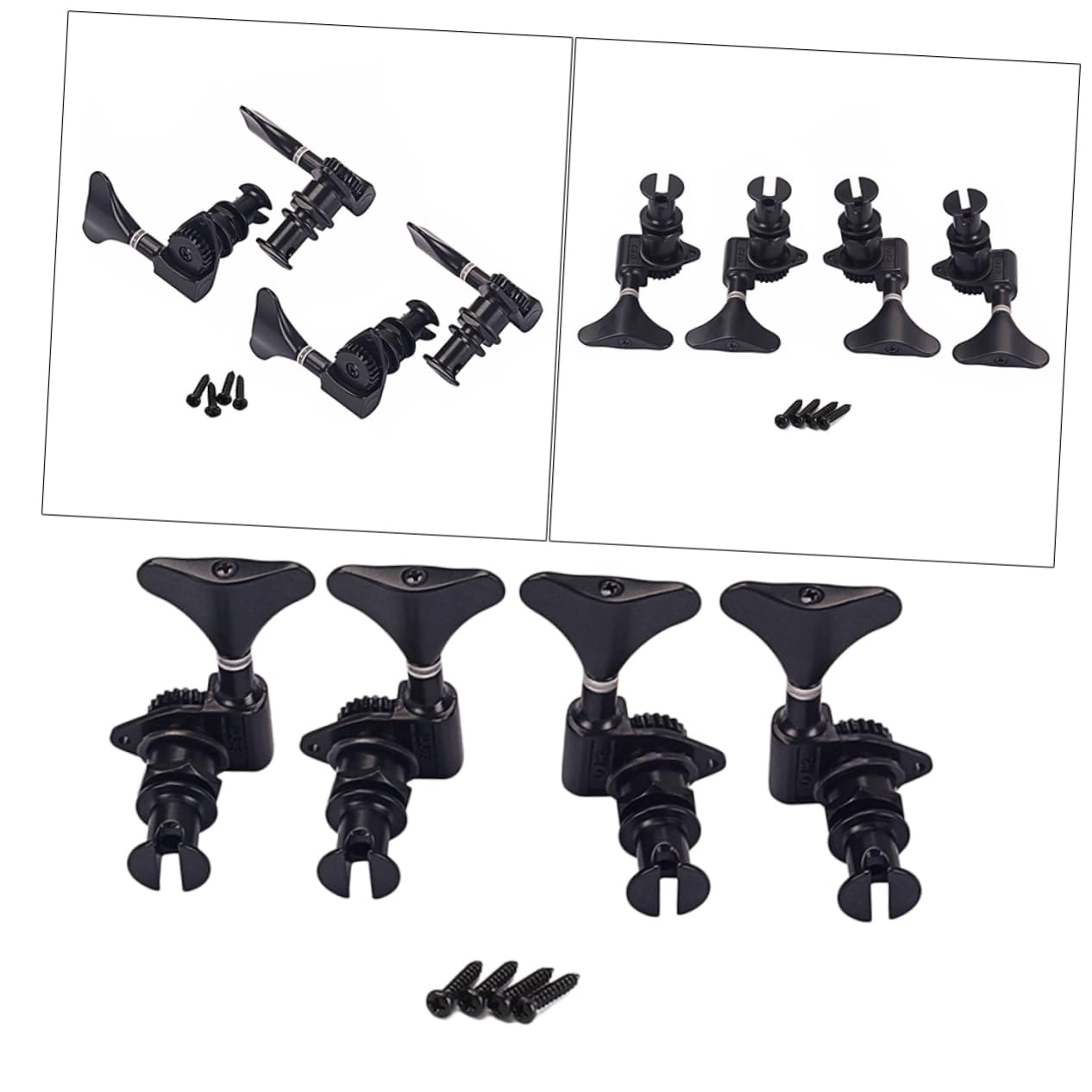 Abaodam Piroli per Ukulele Meccaniche in Nichel Set Lato Sinistro e Destro Sigillati Viti di Montaggio e Chiavi per Accordare Ukulele Basso Colore Nero