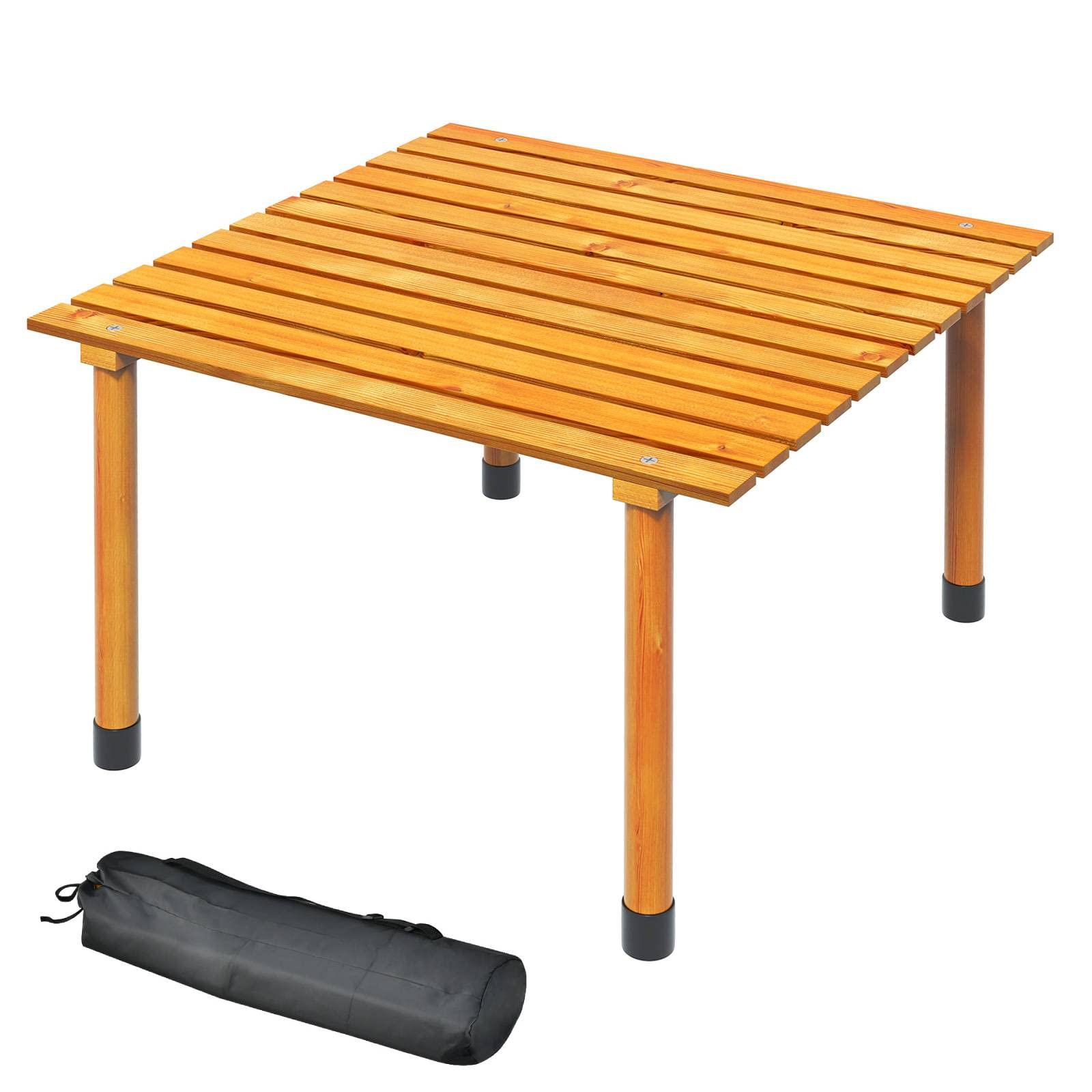 TANGZON Folding Camping Table, Roll Up Fir Wood Top Picnic Table with Carrying Bag, 4 Person Square Outdoor Portable Dining Table for Garden Cooking BBQ Fishing Hiking, 69 x 69 x 42cm (Natural)