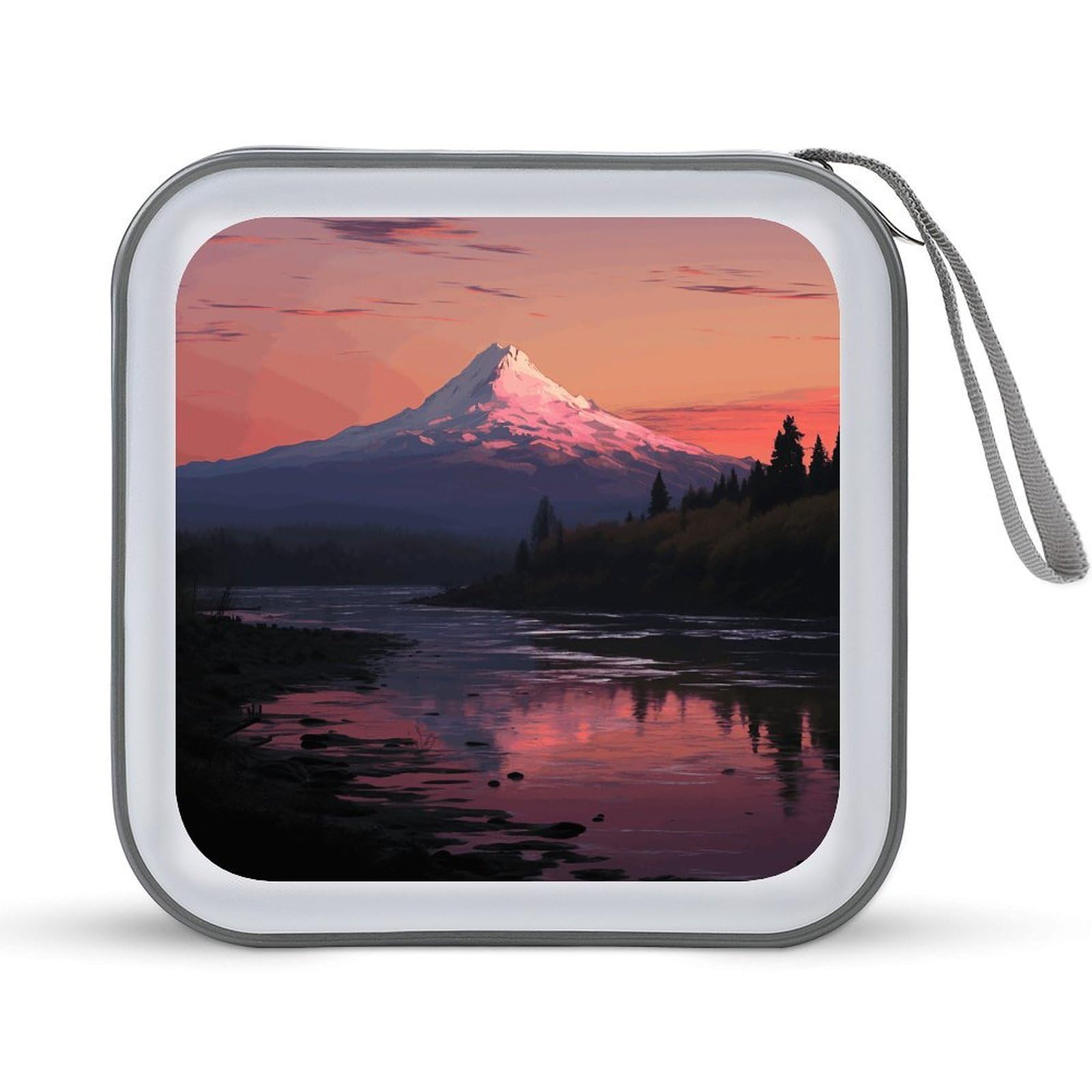 JTREHY Sunset Landscape Mountains Lake CD Case 40 Capacity CD/DVD Case Holder Disc Storage Organizer Wallet Bag Portable Zipper CD Case Holder for Car Home Office Travel