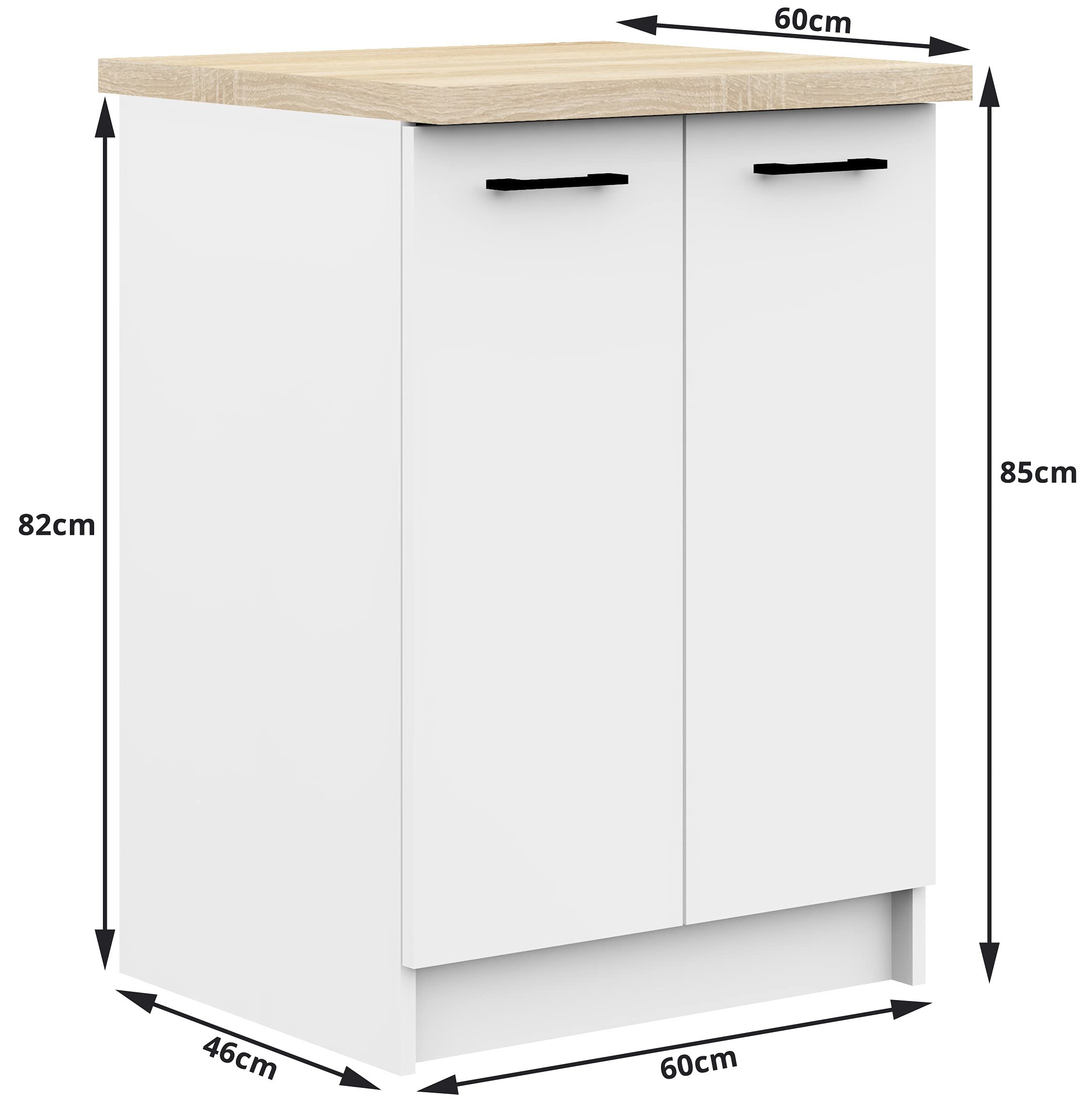 AKORD | Mueble de Cocina con encimera - Oliwia S60 | Mueble Base con 2 Puertas y 2 estantes | Mueble de Entrada | Aparador | Isla | Armario | 46 x 60 x 85 cm | Blanco