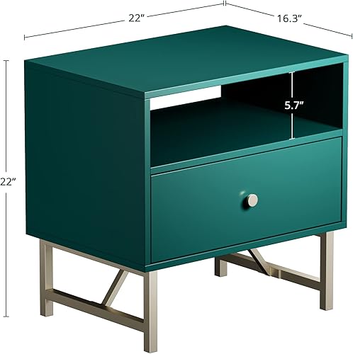 Miniatura 2 de Aurorome Mesita de noche con cajón, mesa auxiliar con almacenamiento, mesa auxiliar con espacio abierto, mesa auxiliar de cama para dormitorio,