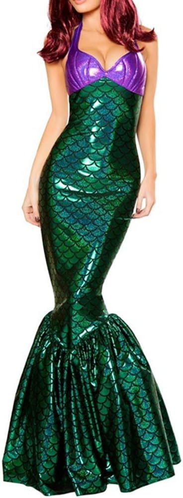 Fadirew™ Women Christmas Sexy Top-Bra Dress Mermaid Tail Dress Beauty Fish Cosplay Halloween Carnival Fancy Costumes Gold Mermaid, 3 Colours & 5 Sizes