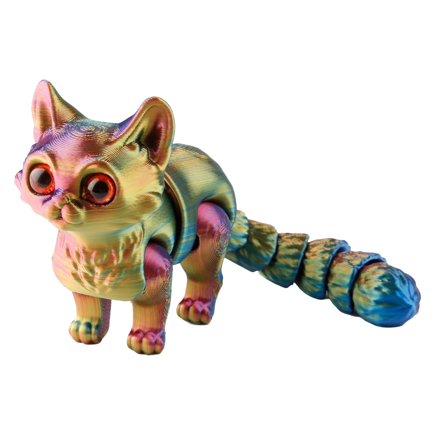 Hopzab 3D Printed Cat Figurine – Flexible Animal Fidget Toy for Stress Relief & Anxiety Management, Cute Desk Decor for Home & Office, Unique Collectible Cat Gift(Green and Blue)