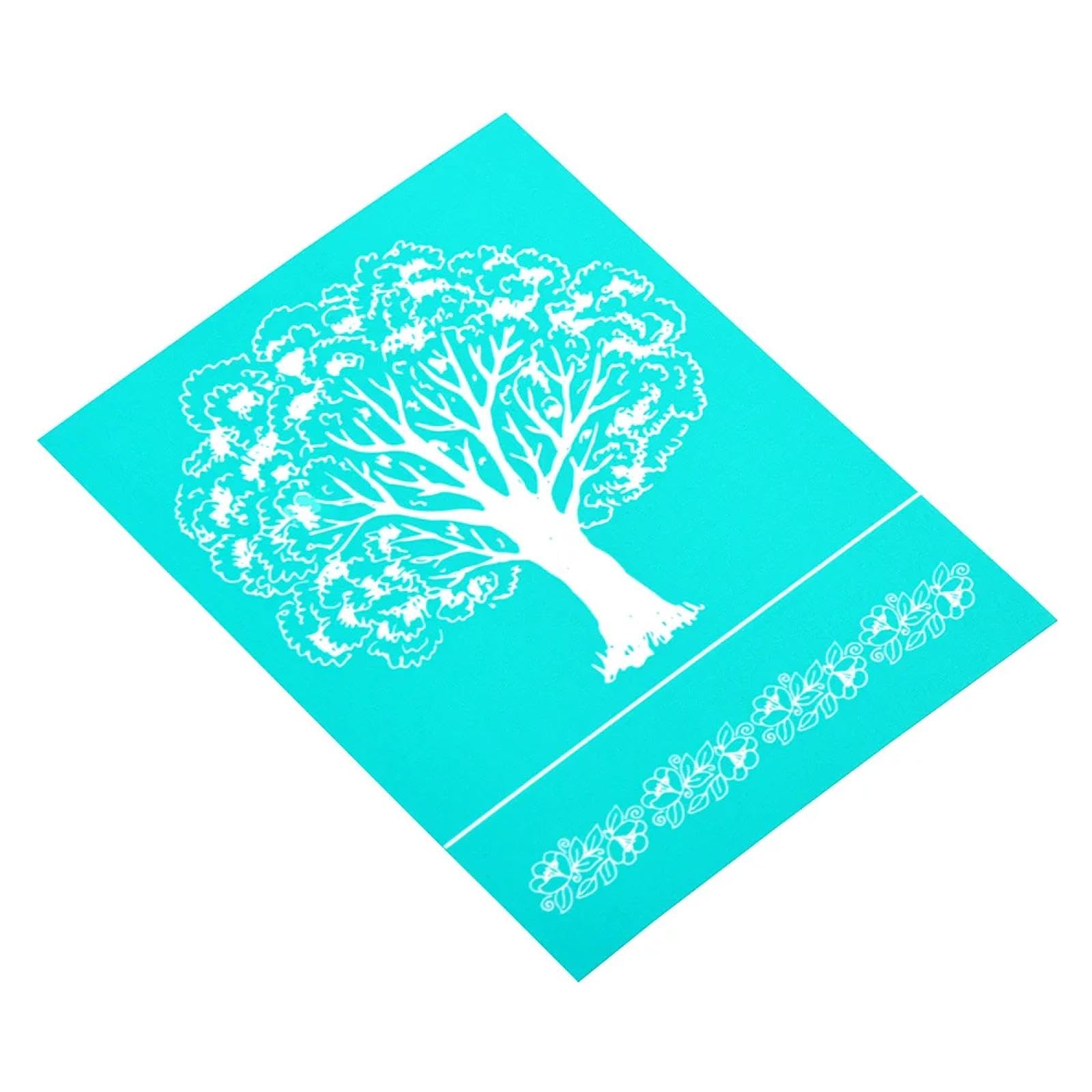 MANGOUSONG Screen Printing Kit,18x13cm Life Tree Silk Screen Stencils Reusable Silkscreen Print Kit for Printing Handbag Decoration Template ?Seal Tool