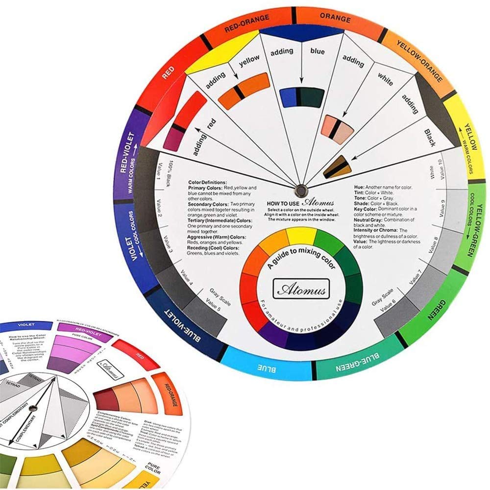 Creative Color Wheel, Paint Mixing Learning Guide Art Class Teaching Tool for Makeup Blending Board Chart Color Mixed Guide Mix Colours (5.5 Inch/ 14 cm)