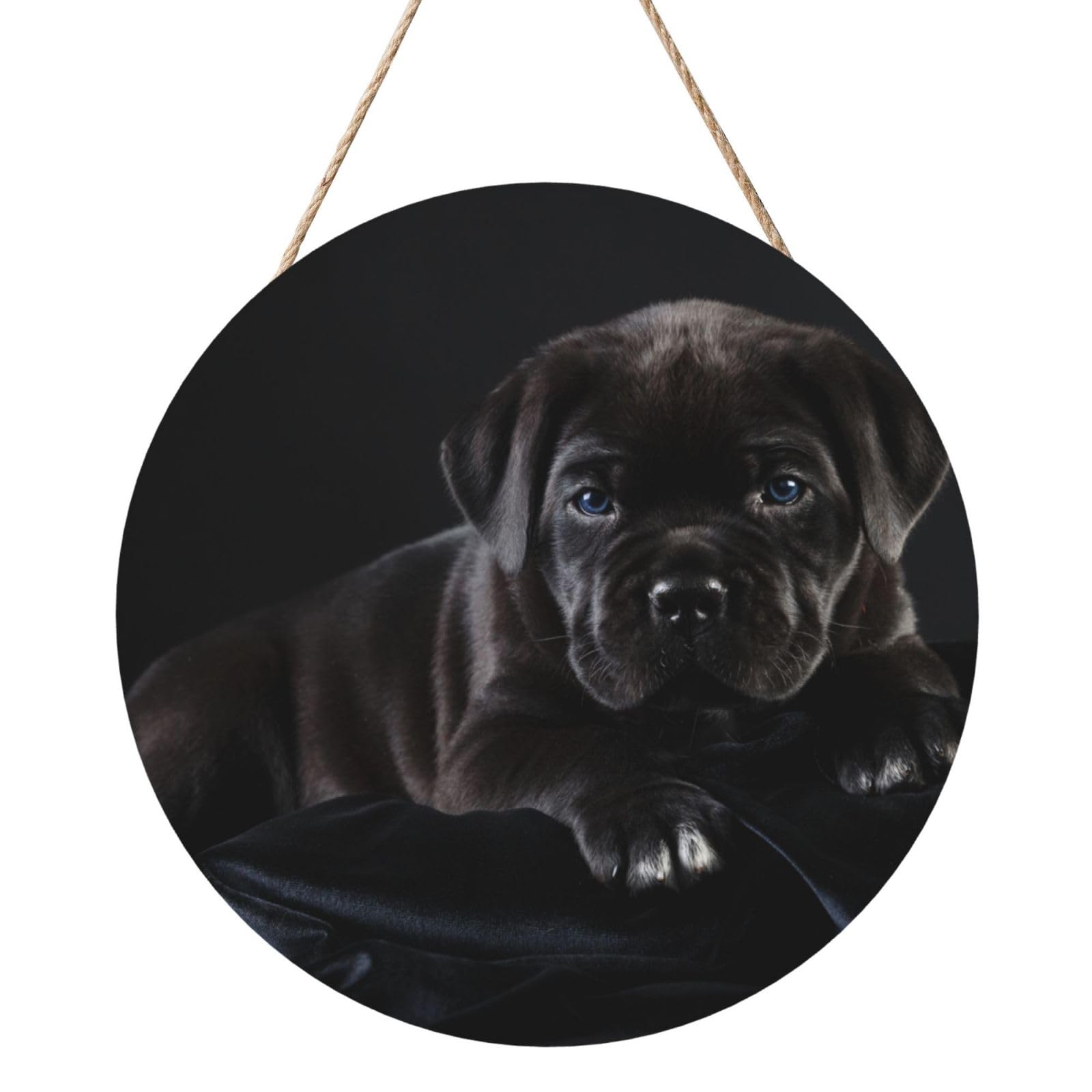 InOmak Cane Corso Pets Puppy Black Cane Corso, Round Wood Panel Painting 12 in, Wall Hanging Painting For Home