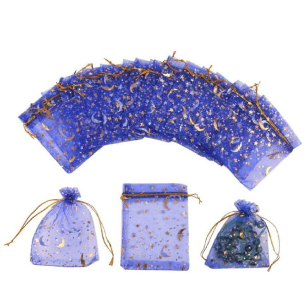 Amazon.co.jp: ラッピング 用 オーガンジー巾着袋 月 星 柄 ブルー 9