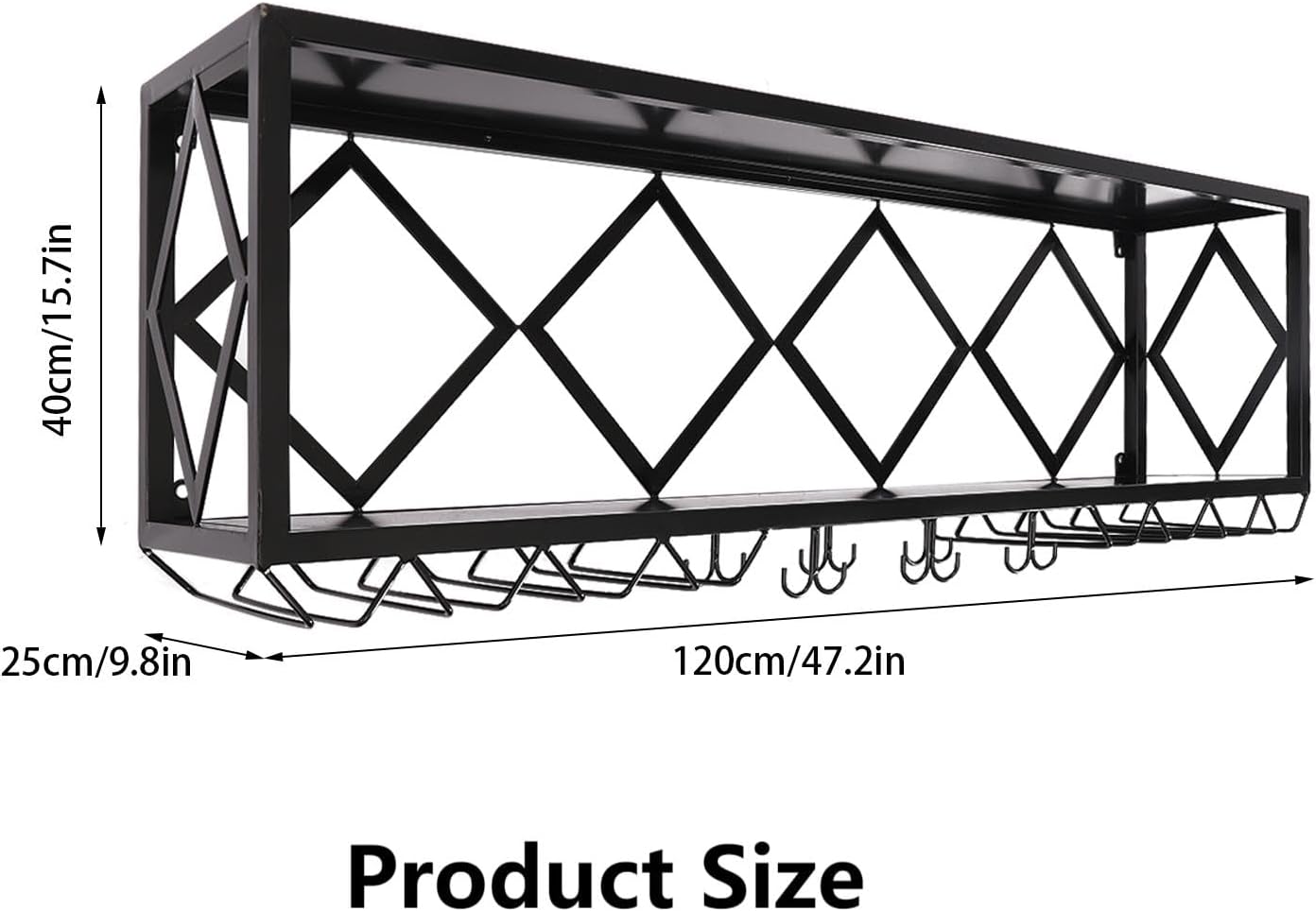 Gdrasuya10 Large Wine Rack Wall Mounted Floating Shelves, Black Wine Racks Goblet Rack Iron Liquor Wine Bottle Display Holder Wine Storage Organizer Rack for Home Decor