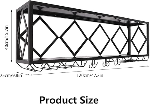 Miniatura 7 de Gdrasuya10 Estante de vino grande montado en la pared, estantes de vino negro, estante de copa de hierro, licor de vino, soporte para exhibición de