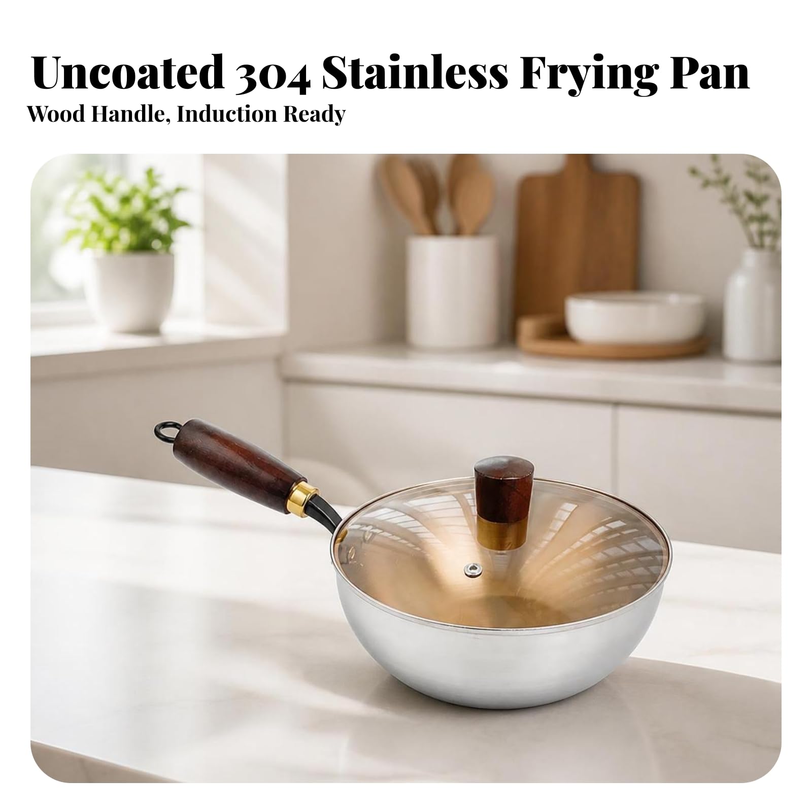 Vielseitig Wokpfanne | Induktionsgeeignet, Wok-Pfanne mit Glasdeckel, Bratpfanne, für Küche, Hobbyköche