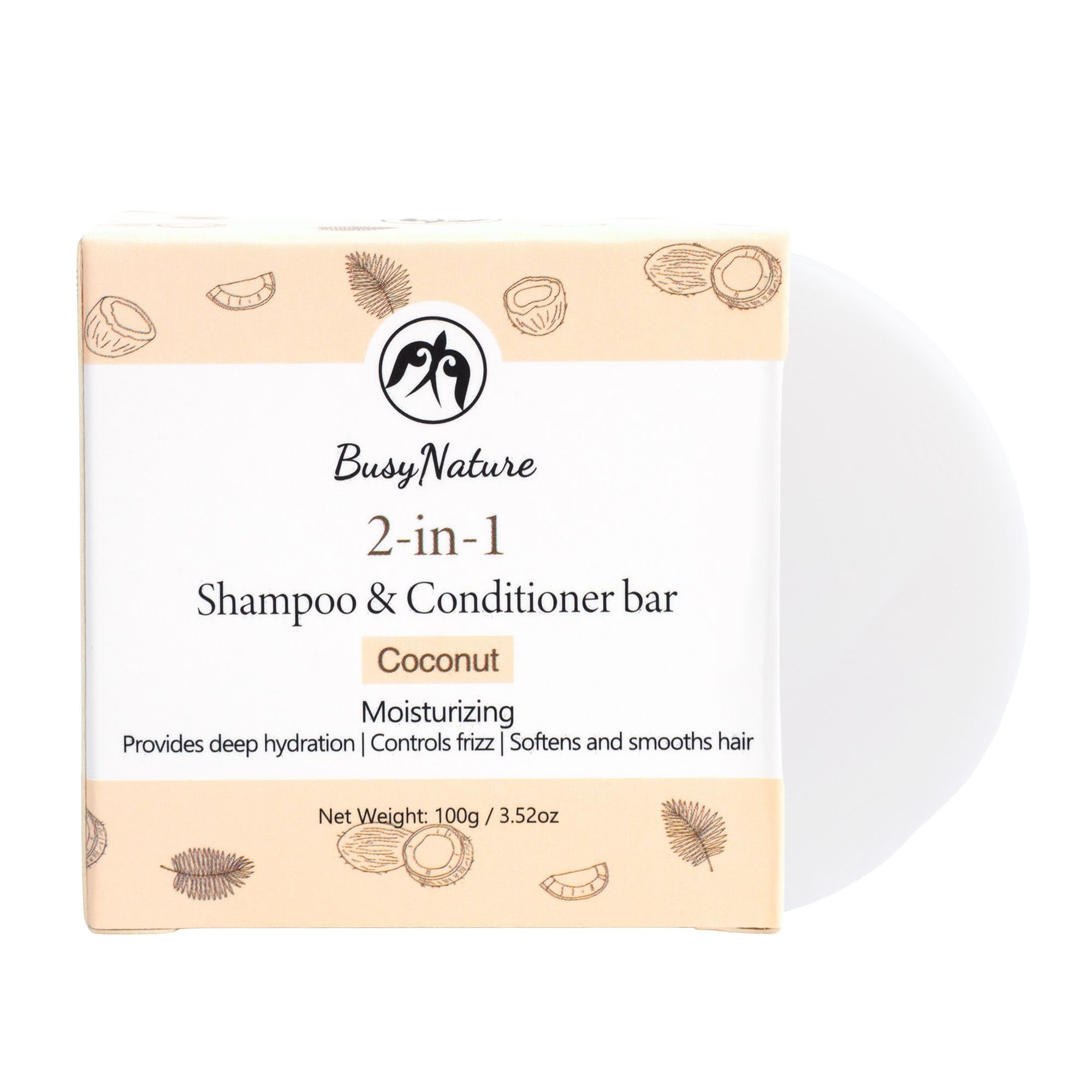 Coconut 2-in-1 Shampoo and Conditioner Bar, Moisturizing & Frizz Control, Deep Hydration, Sulfate-Free, Vegan, 1 Bar (100 g)