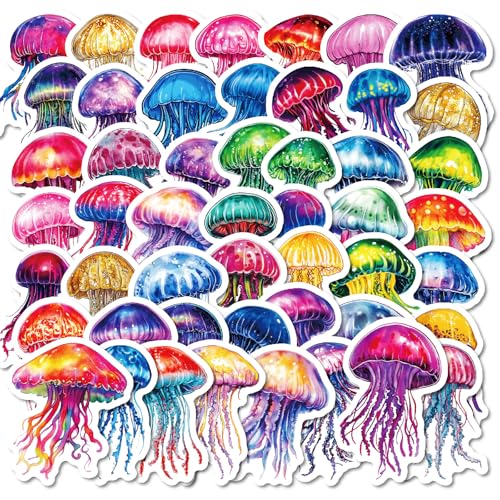 50枚入り レインボー クラゲ ドゥードル ステッカー 防水デカール スマホ・スーツケース・手帳・タブレット装飾用 透明感