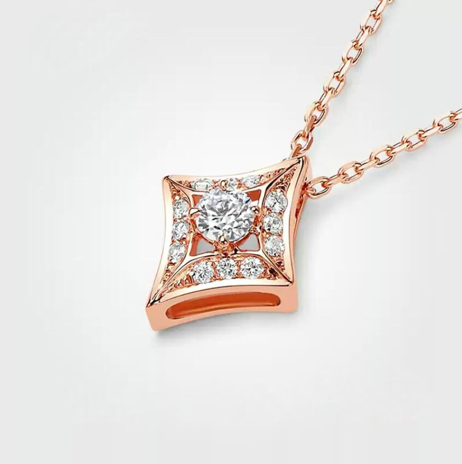 Łańcuszek damski przyjaźń, łańcuszek na szyję z różowego złota, romb, z 0,1 ct diamentem 45 cm