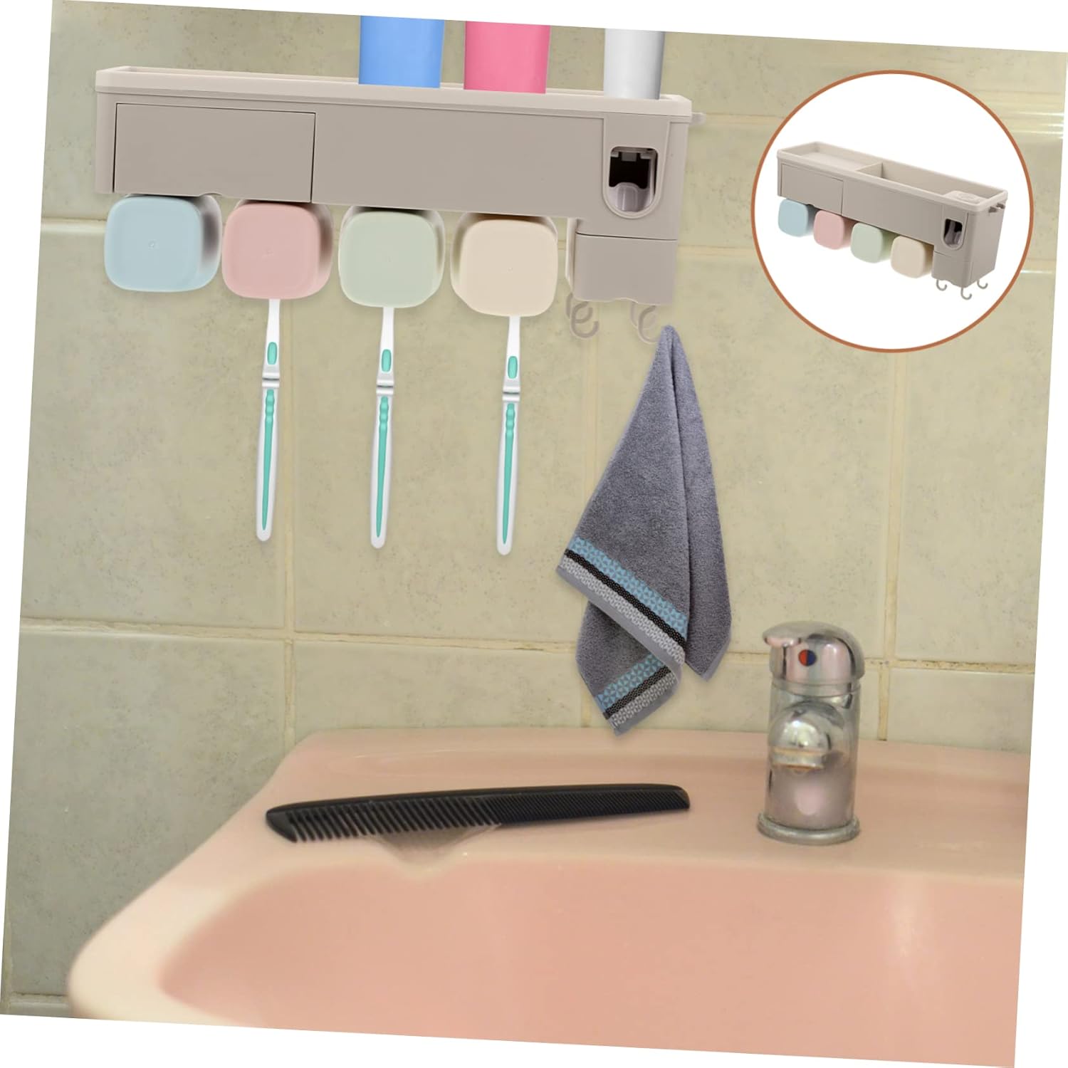Cabilock Bathroom Wall Mount Rack Toothbrush Holder Organizing Stand Kitchen Storage Shelf Wall-Mounted Toothbrush Holder