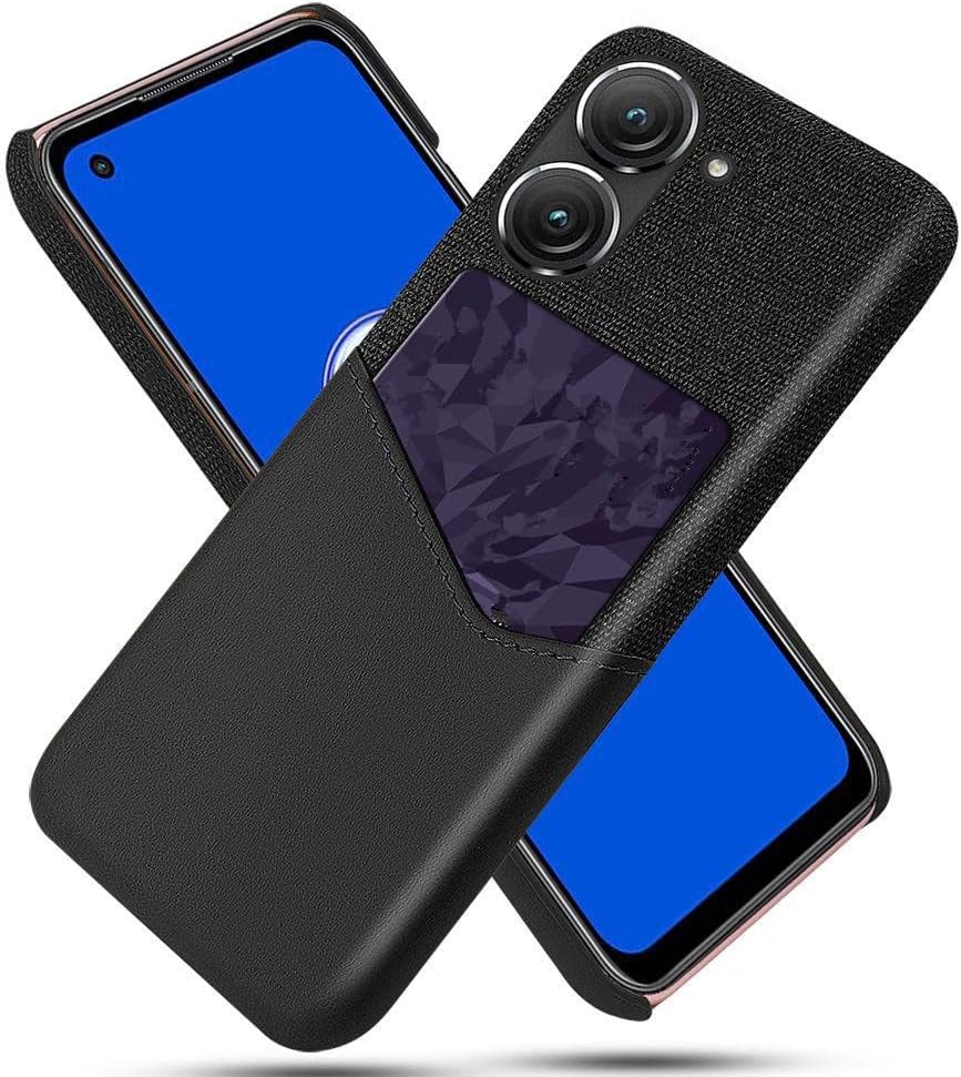 Zenfone 10 Case, Lightweight, Thin, Card Pocket, Hard Case, Shock Absorption, Card Storage, Leather-like Back Case, Cover for Zenfone10, ZF10-CB-30830 Black