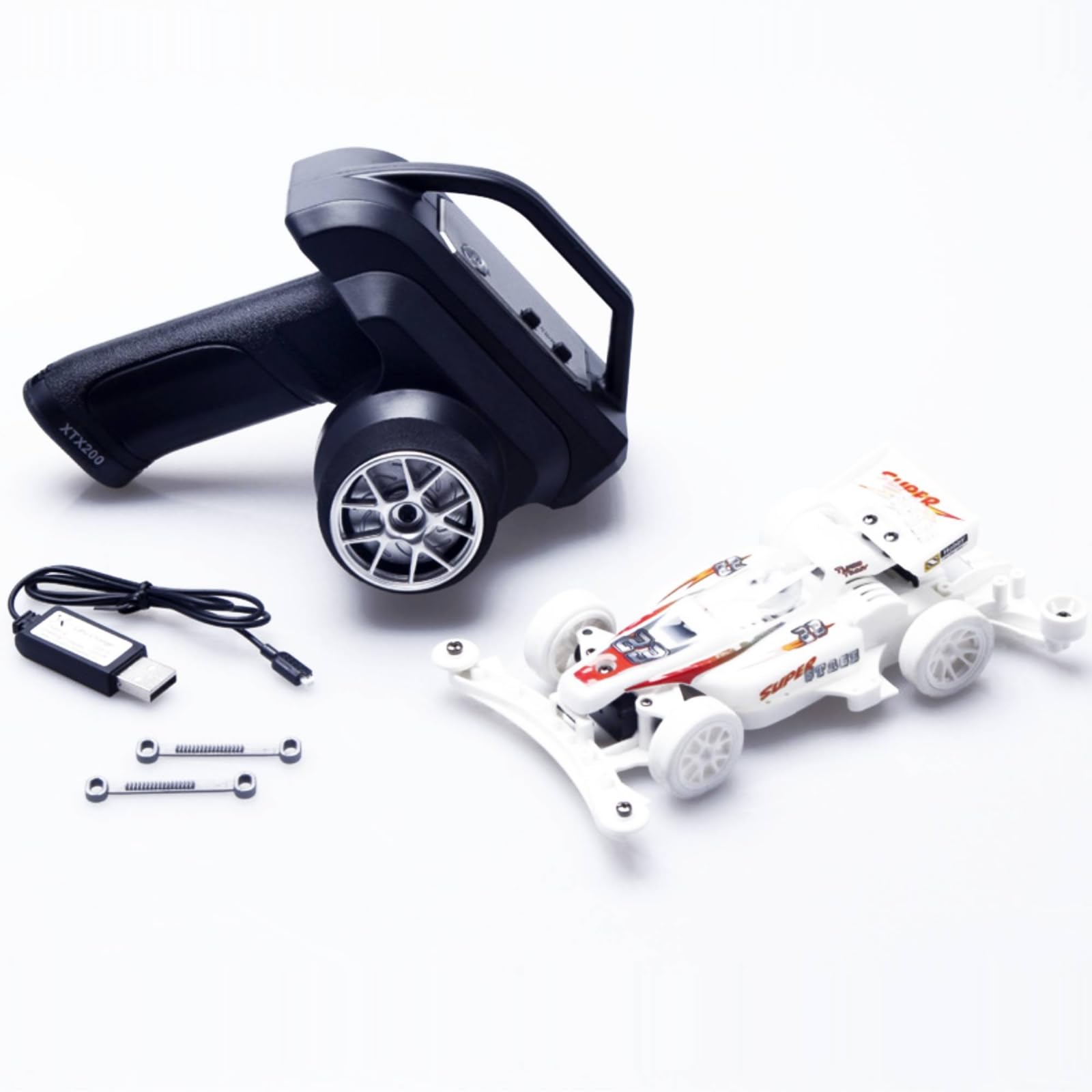 Mini Veicolo Radiocomandato Auto RC Macchinina Modellino Miniatura Elettrico in Plastica con Motore 130 Rapporto 4.0 1 Pacchetto Completo USB Ricarica, Bianco, 1 32
