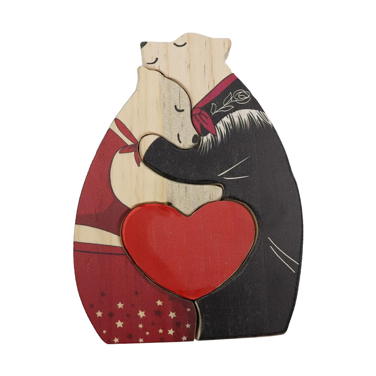ANCLLO Love Bear Regalos Familiares de Osos de Madera Personalizados, Escultura de Rompecabezas de Animales artísticos para Ideas Decorativas para el hogar Regalo