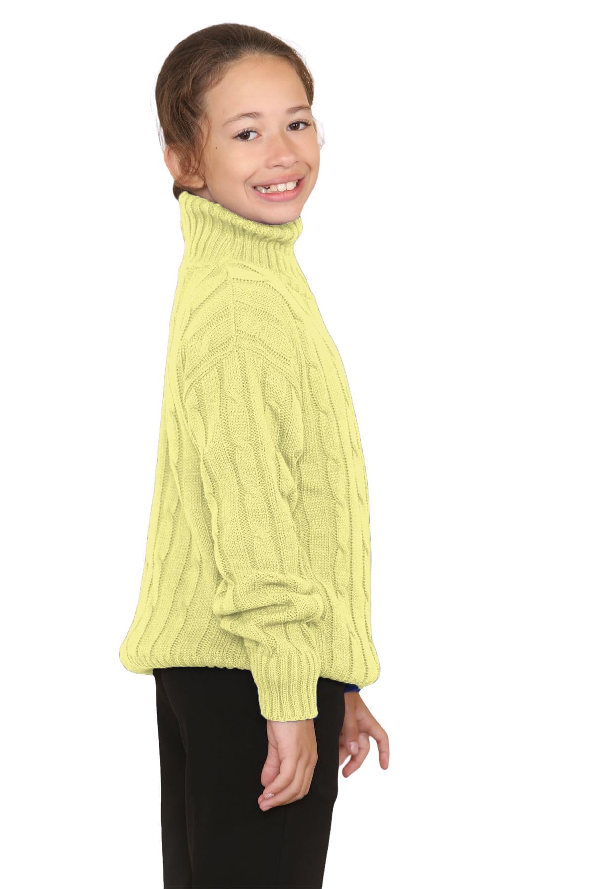 Janisramone Maglione a maniche lunghe per bambini e ragazzi, a collo alto, lavorato a maglia