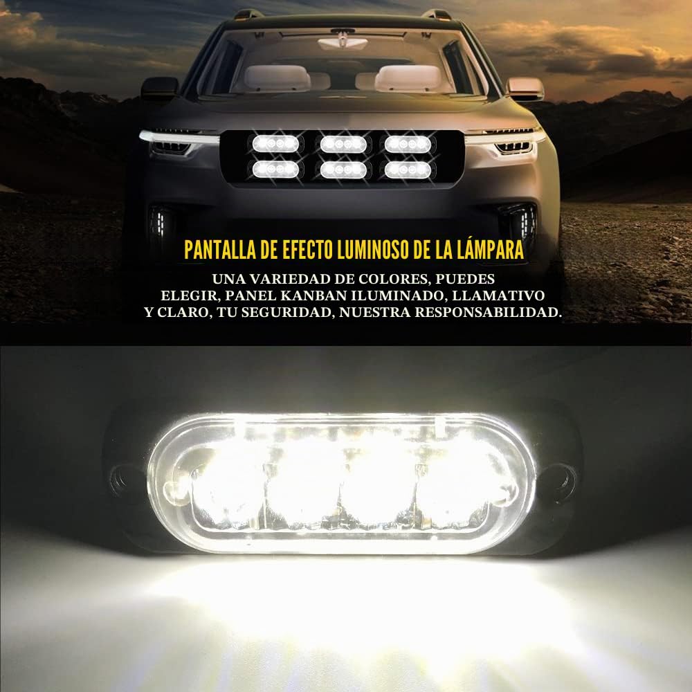 10pcs 4LED Blanco Luz de Advertencia Super Brillante Barra de Luz Estroboscópica 18 Modo Flash Para Coche Camión Pickup SUV Off Road Coche de Policía 12-24V