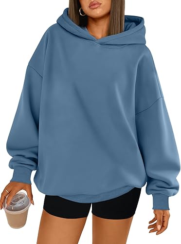 Trendy Queen Sudaderas con capucha de gran tamaño para mujer, cómodas sudaderas de otoño a la moda 2025, trajes casuales de forro polar con bolsillos