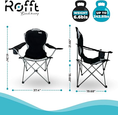 Miniatura 2 de ROFFT Silla plegable de campamento para niño grande, soporte resistente de 250 libras, plegable, reposabrazos para césped con soporte para tazas y