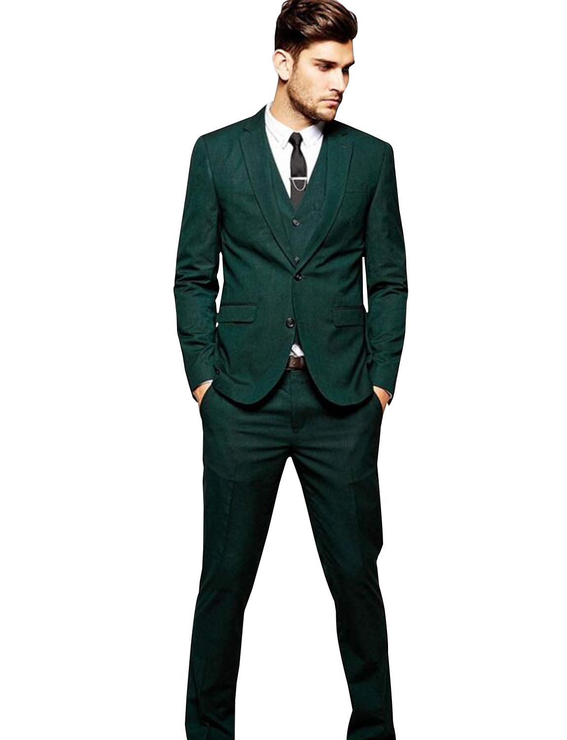 Hombre 3 Piezas Trajes de Boda Verdes Dos Botones Hombres Prom Novio Esmoquin