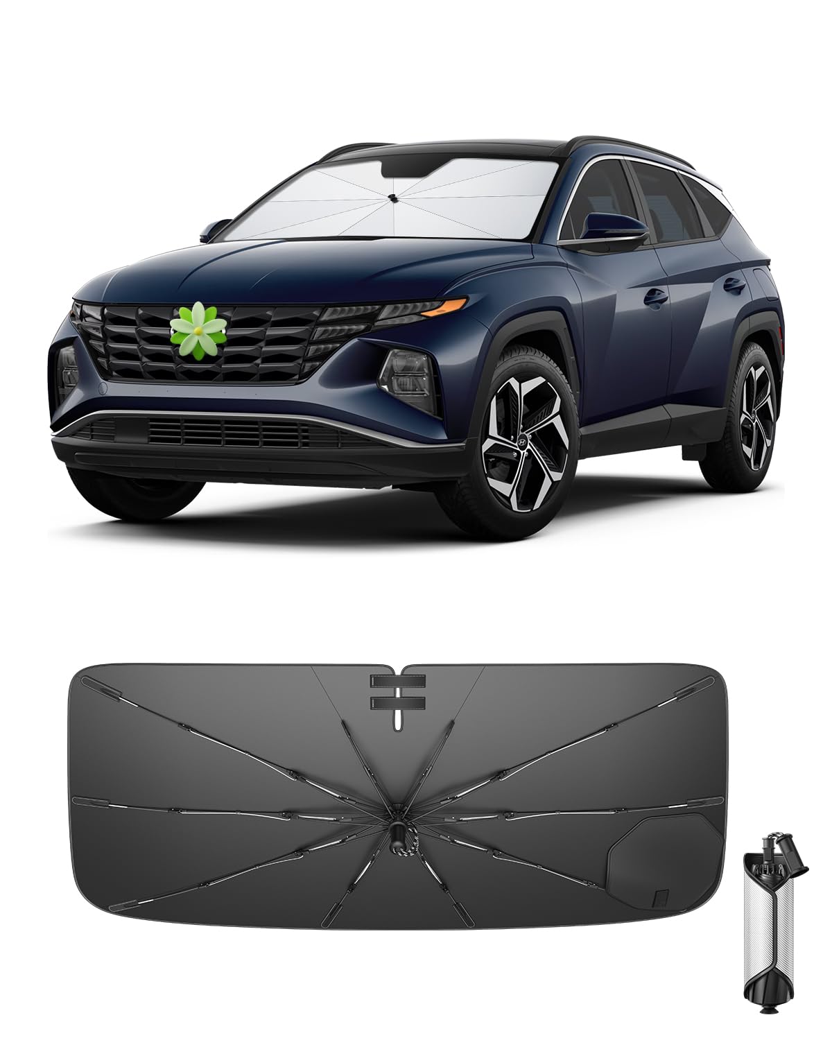 Ruiya 2026 Upgrade Parasol Coche Delantero Compatible con Hyundai Tucson 2016-2026, Paraguas Plegable Aislamiento Térmico, Protección UV, Accesorios para Parabrisas