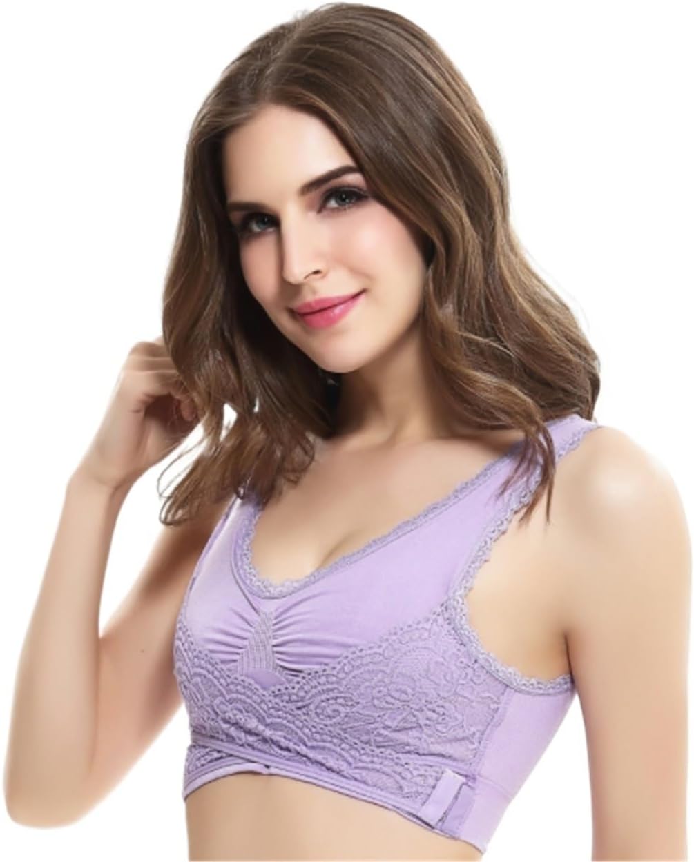 Sports Bras For Women Bra Side Buckle Lace Sports Bra No Wire Seamless Front Cross Women's Sports Bra Yoga Bra(Purple,4X-Large)